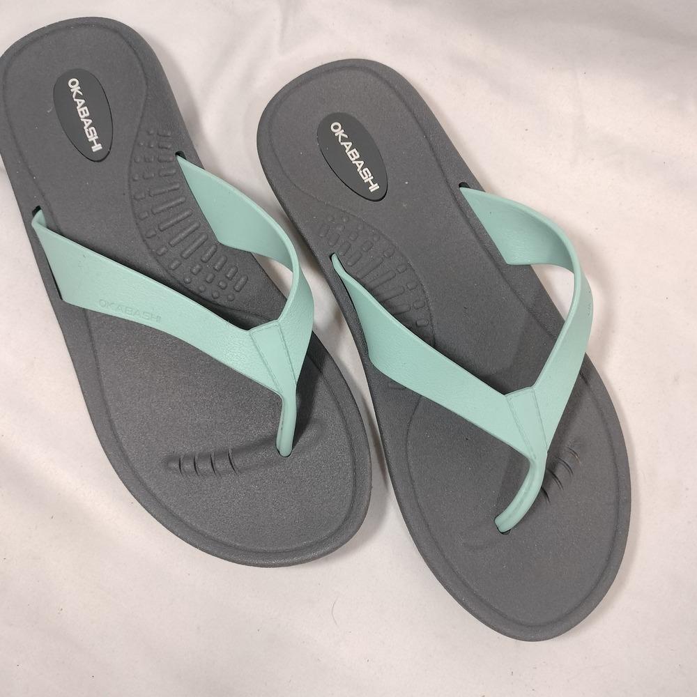 Okabashi Gray and Mint Flip Flops; Comfort Thong Sandals Made in USA Size M